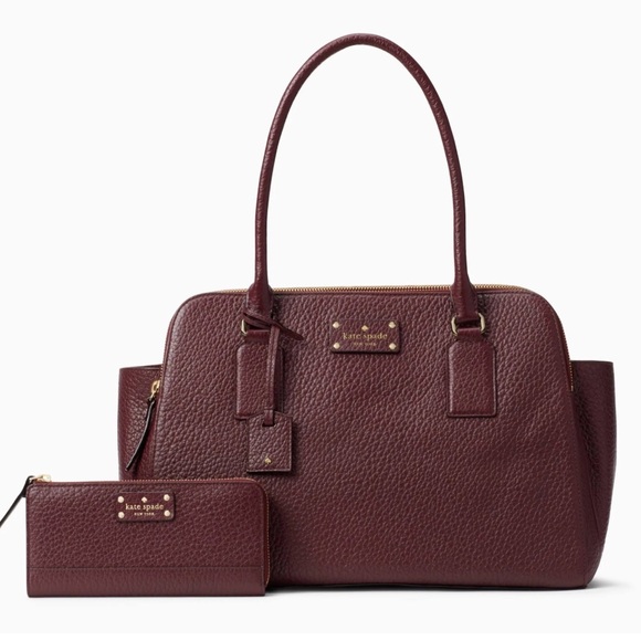 Kate Spade Deep Mulledwine Satchel Lydia Tote Pebble Leather BAG ONLY Burgundy - Picture 1 of 15